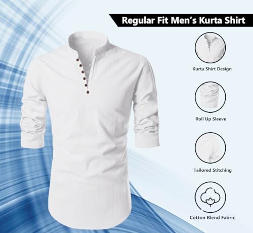 Image of FINIVO FASHION Men's Cotton Blend Regular Full Sleeve Straight Short Kurta Shirt, Casual and Formal Wear