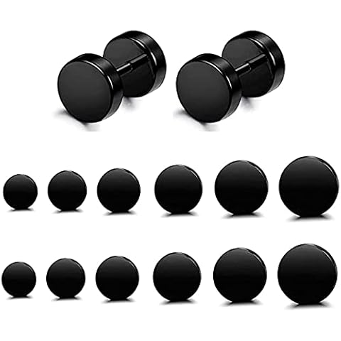 KOMUNJ 6 pairs Black Earrings Studs Stainless Steel Ears, Earrings Set for Women Men Hypoallergenic Stainless Steel Earrings Piercing, 6 sizes, 5-10mm Cover