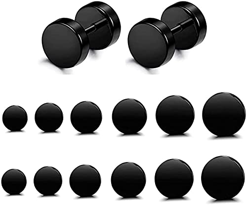 KOMUNJ Stainless Steel Earrings Set for Women Men, Hypoallergenic Studs Piercing, Black, 6 Pairs, 5-10mm