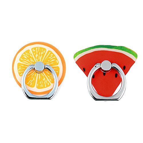 Mavis's Diary 2 Pcs Cute Fruit Universal 360 Degree Rotating Phone Metal Buckle Tablet Finger Grip Diamond Ring Stand Holder Kickstand for All Phones Tablets - Orange&Watermelon