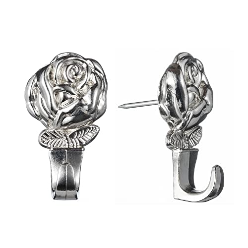 Image of 15 Pack Rose Shape Push Pin Hooks Picture Hangers for Hanging Or Holding Down Charts,Banners,Calendars,Posters,Picture,Photo Frame,Keys (Silver)