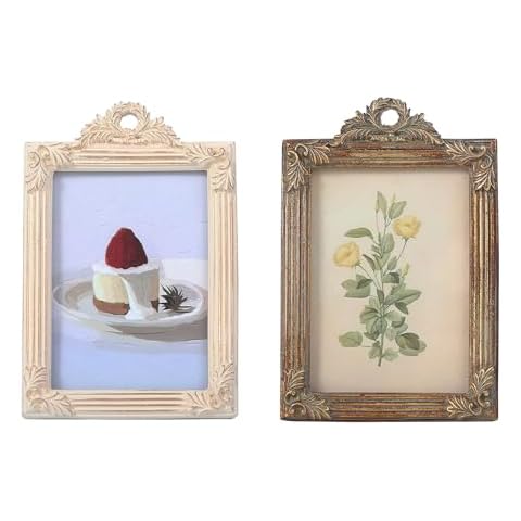Kangce Wallet Size Picture Frames 2.5x3.5 Vintage Picture Frames Antique Decor Small Picture frames 2.5 x 3.5 White and Gold/Bronze Frames Cover