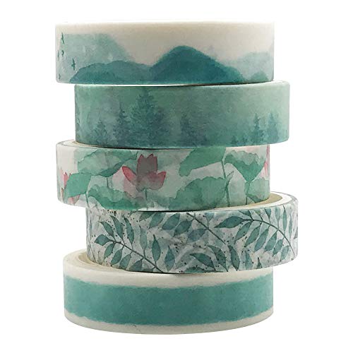 ZMLSED Lot de 5 rouleaux de ruban adhésif Washi vert de 10 mm de large pour décoration de bullet journal, agendas, bricolage, artisanat, scrapbooking, etc Cover