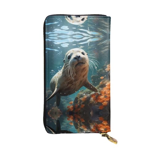 Portefeuille en cuir long 19 cm porte-cartes de crédit motif phoque