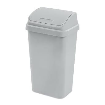 Kitchen Trash Can, 13 Gallon Plastic Garbage Bin with Swing Top Lid, Light GrayKitchen Trash Can, 13 Gallon Plastic Garbage Bin with Swing Top Lid, Light Gray