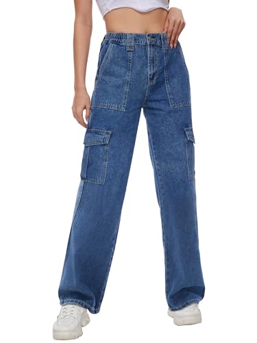 Image of Tapata Women's 26 inch /28 inch /30 inch /32 inch /34 inch Cargo Jeans Straight Leg Short Petite Regular Tall Denim Relaxed Y2K Pants