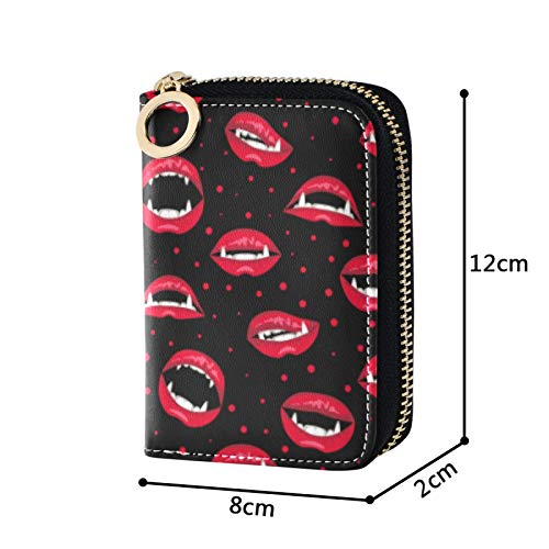OTVEE Halloween Red Vampire Lips RFID Credit Card Wallet, Microfiber Leather Zipper Card Case Holder for Women4