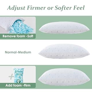 Dreamood Pillows Queen Size 2 Pack with Bamboo Fiber Cooling Bed Pillow with Hypoallergenic Cover Shredded Memory Foam Pillows for Sleep Adjustable Firm & Soft for Back Side Stomach Sleepers