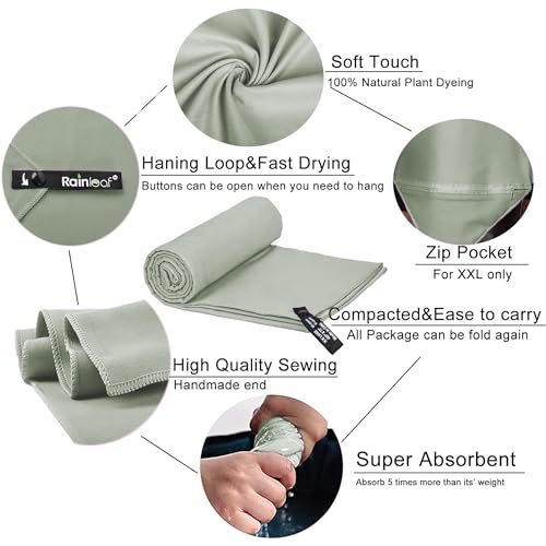 image for Rainleaf Microfiber Towel Perfect Travel & Gym & Camping Towel. Quick 