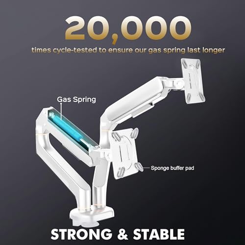 Image of iVOOMi Power X2 White Dual Monitor Stand for Desk with 100 x 100mm VESA Mount, Adjustable Gas Spring Monitor arm with Grommet Mounting Base for 15-34'' 2-20 kgs Screens, 1 Year Warranty