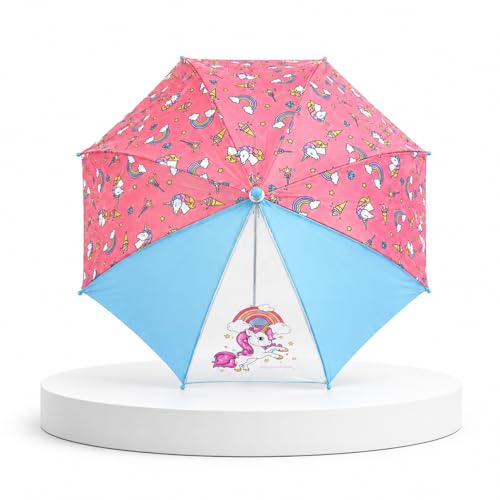 Image of RIRI Unicorn Print Umbrella for Girls & Kids | Cute Cartoon Folding Design | Waterproof Windproof | Lightweight Easy Grip for School, Travel & Rainy Days