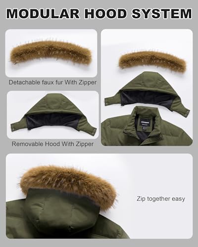 Image of Men's Puffer Jacket Winter Coat Puffy Parka with Fur Hood Waterproof & Windproof Shell Fleece lining 4 Pockets