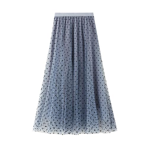 2026 Falda de mujer de malla flocada con lunares acampanados falda de cola de sirena midi, gris, Talla única