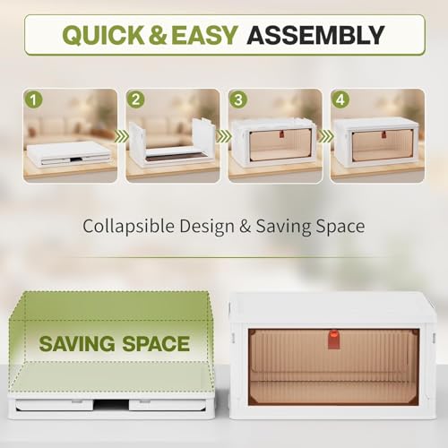 Image of 1 Pack Plastic Cupboard for Storage Multipurpose Stackable Cabinet Drawer, Foldable Wardrobe Organizer for Clothes, Kitchen Storage Cabinet, Modular Almirah with Magnetic Doors, Wheels (White)