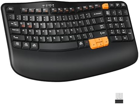 RECCAZR Ergonomic Wireless Keyboard with Wrist Rest, Wave Keys fo...