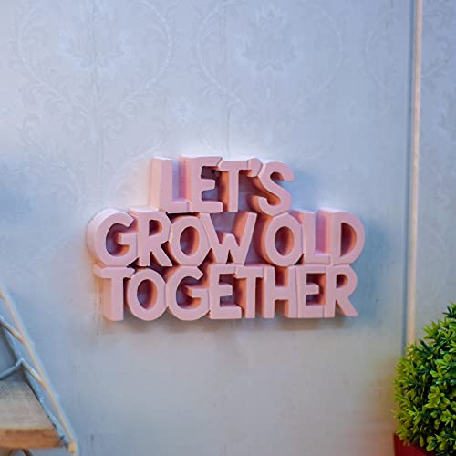 Image of NUKKAD TALES Lets Grow Old Together Peach Showpiece Home Decor Items for Bedroom Birthday Gift Items for Couples (8 x 4.50 inch), Recycled Material /MDF