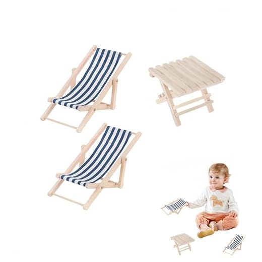 STOBOK 1/12 Mini Wooden Beach Chair Longue Deck Chair for Craft Dollhouse Accessories