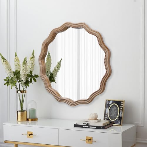 TwinLakes Round Boho Wall Mirror with Wood Beads, 23.62 Inch