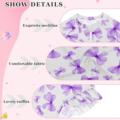 Purple Bows Girls Long Sleeve Rashguard Swimsuit UV Protection One-Piece Swimwear Bathing Suit B04051304