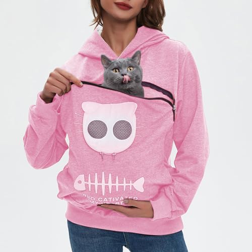 Sudadera para mujer con bolsillo para mascotas y capucha ajustable 7