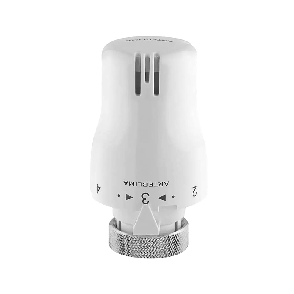 Valvola e detentore per termoarredo in acciaio cromo con tappo bianco, attacchi standard G ½”, INCLUDE testa termostatica e raccordi per rame o multistrato