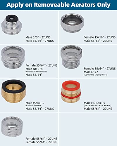 Hibbent 15 Pieces Faucet Adapter Kit, Brass Aerator Adapter Set For Faucet Tap With Removable Aerator To Connect Garden Hose, Aerator, Water Filter Adapter For Faucet Sink - Male/Female, Chrome #TOP2