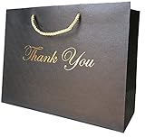 Large Black Thank You Gift Bags Heavy Duty 250 g Paper Shopping Bags with Luxury Handles 10” x 13” x 5” Premium Elegant Matte Modern Circle Embossed 12 Bags Modeeni(10 x 13, Black)