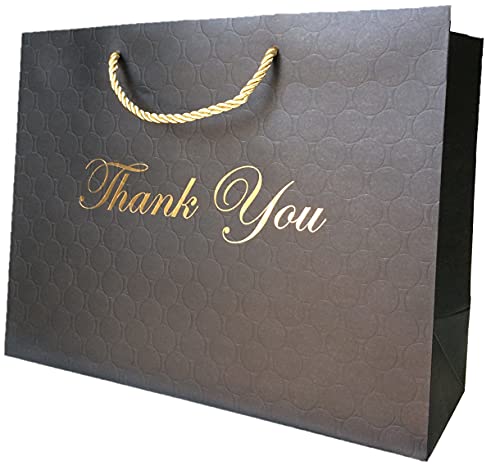 Large Black Thank You Bags 12 Pcs Luxury Matte Premium Quality Boutique Black Paper Gift Bags with handles 13x5x10 Fancy Gold Foil Modern Merchandise Wig Shoes Clothing Shopping