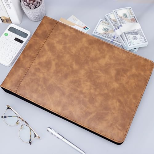 Antner Zippered 7 Ring Business Checkbook Binder Portfolio for 3-on-a-Page Business Checks, 600 Checks Capacity, PU Leather Check Book Binder Cover for 9x13 Sheets, Built-in Storage Organizer, Brown by Antner - Image 3