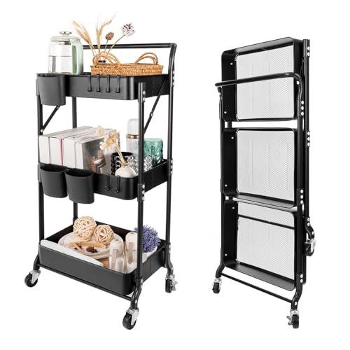 Goovilla Rolling Makeup Organizer Cart with Removable Drawer, 3 Tier Stable White Floor Skincare Storage Cart for Vanity, Cosmetic Display, Nail Polish, Perfume, Hair Stuff, Beauty, Bathroom(Plastic)