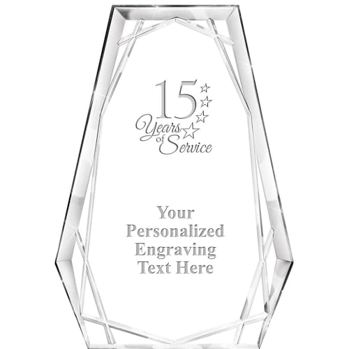 Crown Awards Customizable Acrylic Award, 7" Engraved 15 Years of Service Hera Pyramid Acrylic Award