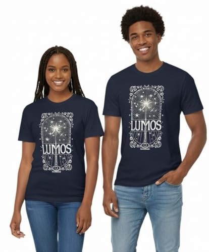 Image of Licensed Harry Potter Lumos T-Shirt, Unisex,Navy,XS to 2XL,'Happiness can be Found, Even in Darkest of Times, if one only Remembers to Turn on the Lights' (UK, Alpha, M, Regular, Regular, Navy Blue)