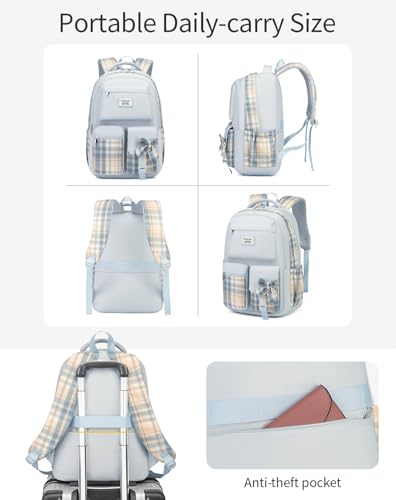 Image of School Backpack for Teen Girls, Cute Bookbag Laptop Bag for Middle School Highschool College Women, Student Backpack Morral Escolar Nina (Blue)
