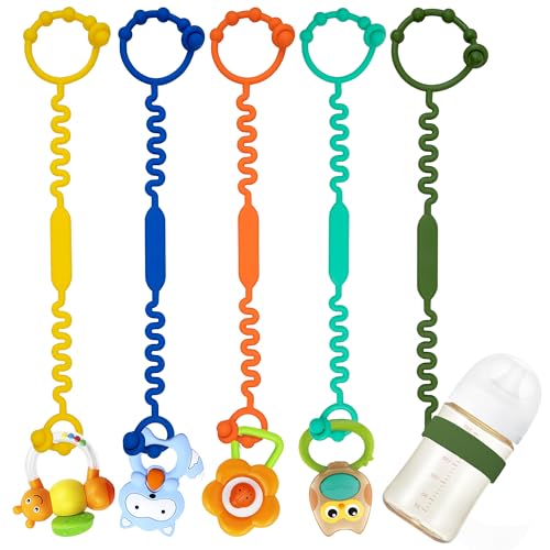 Image of Silicone Toy Straps for Baby, Pacifier Holder Clip with Self-Adjusting Bayonet, Pure Silicone Material Without BPA; Can Be Used for Teethers, Feeding Bottles, Toys, Baby Cribs, High Chairs(5pcs)