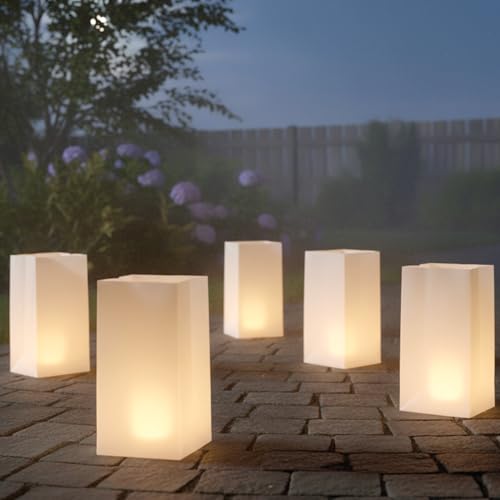 Image of White Plastic Reusable Luminary Bags, Christmas Luminaries for Outdoors, Wedding, Birthday, Halloween, Thanksgiving(Not Include Light) (20pcs)