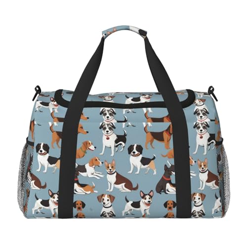 Dogs Print Foldable Carry On Tote Large Capacity Hand Carry Bag for Airplane Weekend Getaways