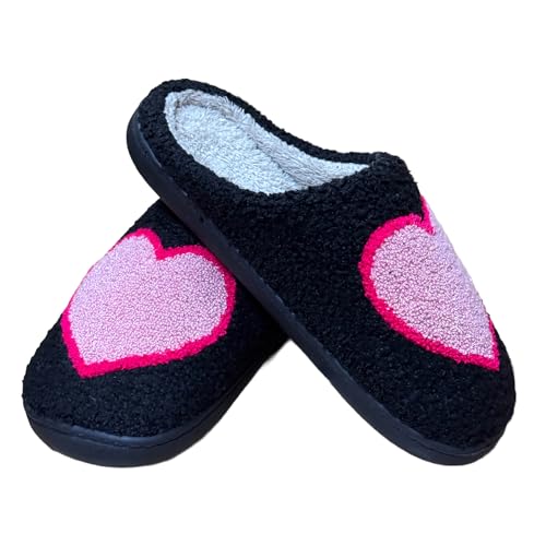 Image of Women's Men's Cute Fuzzy Heart Slippers Memory Foam Fluffy Couple Slippers Cozy House Indoor Outdoor Shoes