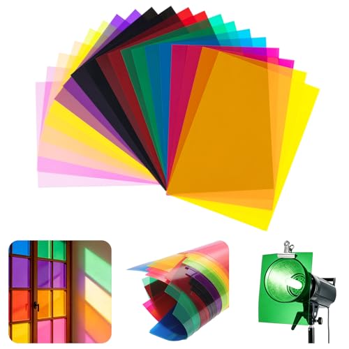 20pcs Color Correction Light Gel Filters 11.7 x 8.3 Inches Transparent Color Film Sheets for LED Light Photography Lighting Flash Studio Equipment 10 Colors for Mood Lighting Photo Video