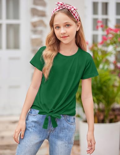 Image of Arshiner Girls Short Sleeve Shirts Tie Knot Front Tops T Shirts for Kids Crewneck Cute Casual Tie Dye Tee Blouse