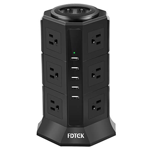FDTEKタワー型電源タップ 3層 USBコンセント 12AC充電口(110-125V)+5USBポート(最大4.5A/5V)雷ガード 過負荷保護 省エネ 延長コード2m オフィス/家庭給電用