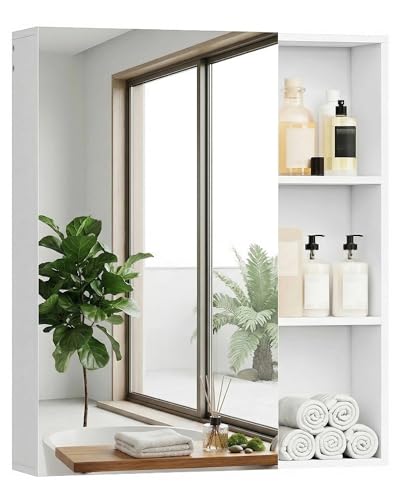 CHOEZON Armoire de Toilette avec Miroir, Armoire à Pharmacie Murale, Meuble de Rangement pour Salle de Bain avec 2 Tablettes Réglables, pour Salle de Bain,...