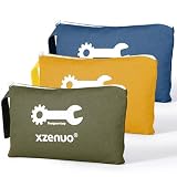 Tool Pouch Zipper Bag, 16oz Pure Cotton Canvas Tool Bag, 12.5 Inch Zipper Pouch for Organization, Storage Organizer Tool Pouches with Wristlet Strap, Green/Orange/Blue, 3 Pack