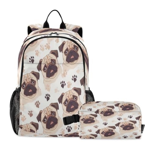 Sac d'école léger durable motif empreinte de patte mignonne avec son lunch bag assorti