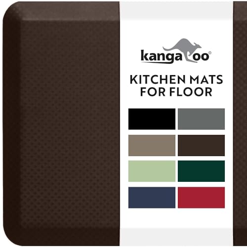 KANGAROO Thick Ergonomic Anti Fatigue Mats for Kitchen Floor, Cushioned Standing Office Desk Mat, Waterproof Scratch Resistant Topside, Supportive All Day Comfort Padded Foam Rugs, 20x32, Brown