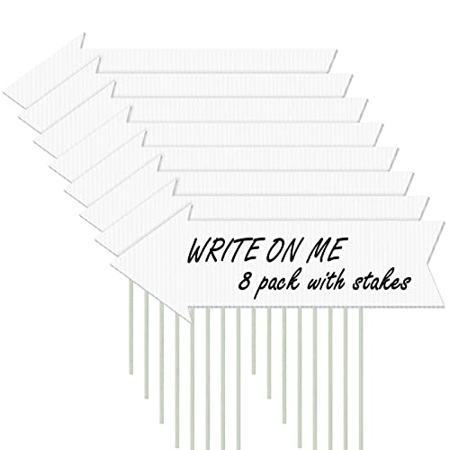 8 Pcs Blank Arrow Yard Signs With Stakes, White Wedding Directional Yard Sign Arrow Party This Way Signs For Weddings, Birthday Party, Guidepost Decorations #TOP9