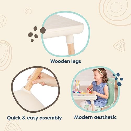 B. toys – Table and Chair Set – Furniture for Toddlers – 1 Craft Table & 2 Chairs – Natural Wooden Legs – Mint – 3+ Years by B. toys - Image 5