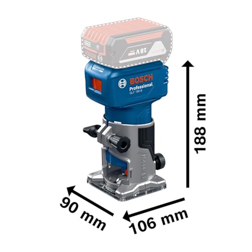 Bosch Professional 18V System Défonceuse portative GLF 18V-8 (butée longitud., adapt.aspiration surfaçage, adapt. aspiration fraisage, galet de guidage, pince 8 mm, clé, L-BOXX,sans batterie/chargeur)