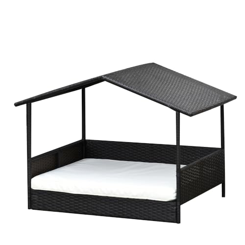 PawHut Rattan Hundeliege Outdoor mit Dach 69 x 98 x 70 cm Kaffee-Braun