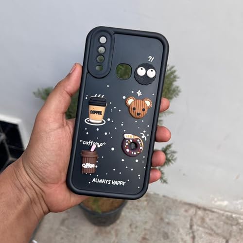 Image of Outlouders Back Cover for Vivo Y12 / Y15 / Y17 / U10 | Cute Fun Cartoon 3D Bear Silicone | Full Body Protection Bumper Case (Black)