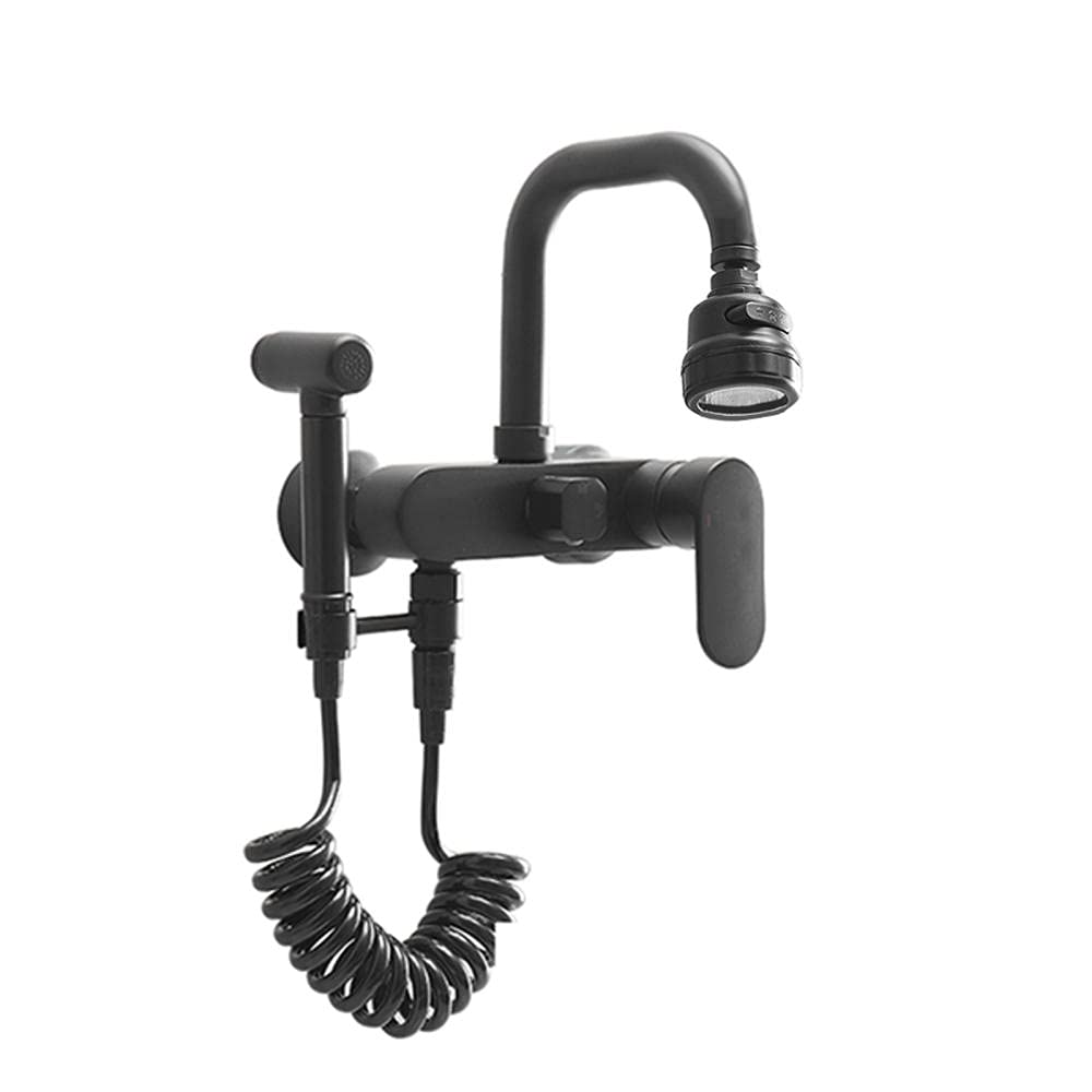 Taps with Pull Out Spray, Wall Mount Kitchen Faucet Solid Brass Pull Out Spray Single Handle 360 Rotate 3 Mode(Three Mode)